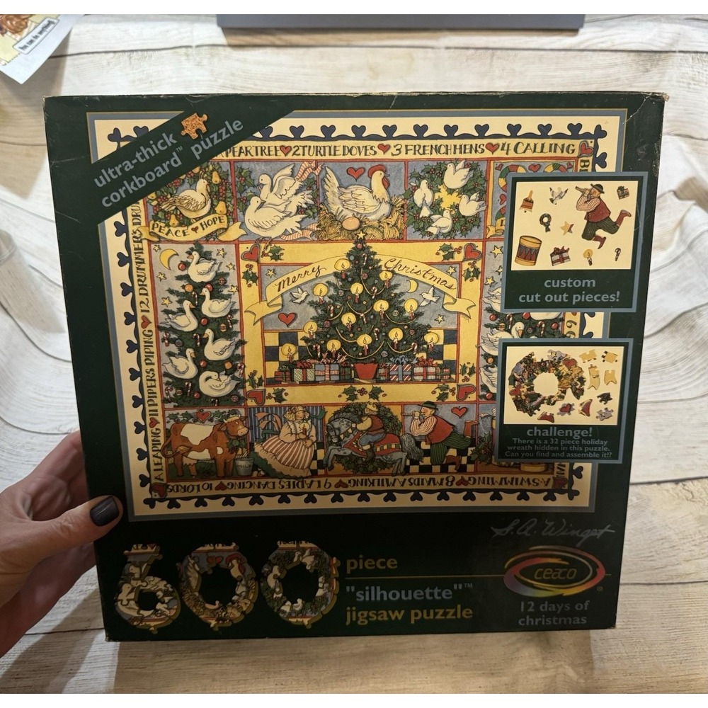 Vintage 1994 Susan Winget Ceaco 12 Days of Christmas 600 Piece Cork Board Puzzle
